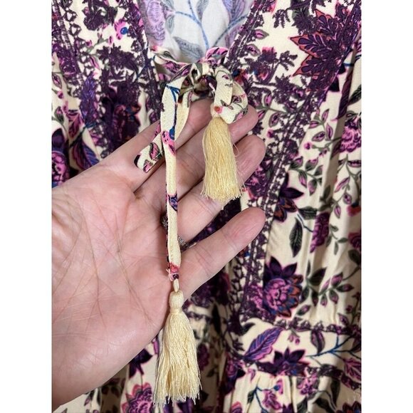 Torrid Floral Boho Top 3X Yellow Hippie Indie Western Peasant Retro Feminine 80s - Picture 4 of 10